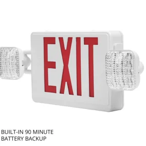 ASD EXL Series LED exit sign with dual emergency lights and battery backup for commercial safety lighting