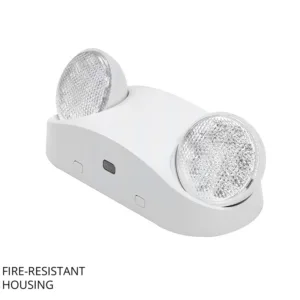 ASD LED dual head emergency light with white fire-resistant housing and adjustable LED heads