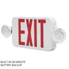 ASD EXL Series LED exit sign with dual emergency lights and battery backup for commercial safety lighting