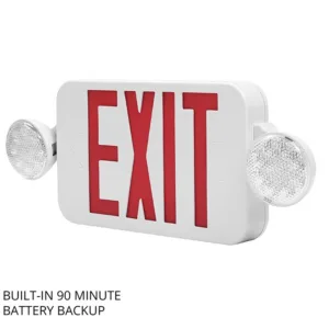 ASD EXL Series LED exit sign with dual emergency lights and battery backup for commercial safety lighting