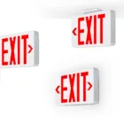 ASD LED Double Side Exit Sign with red EXIT lettering and fire-resistant white housing